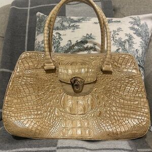 Brahmin Tan Crocodile-Embossed Satchel